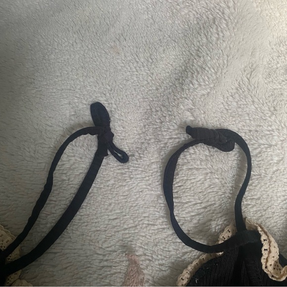 Black & cream lace n ribbed lingerie slip / sleep nightie - Picture 6 of 8